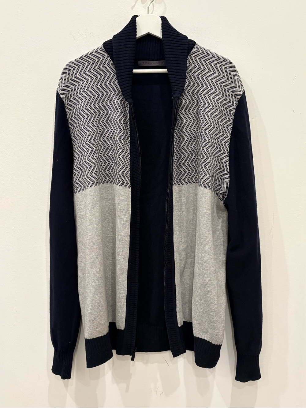Sean John Men's Navy gray Zip Cardigan Sweater sz 2XL academia grandpa